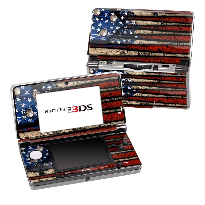 Nintendo 3DS Original Skin design of Baseball bat, Baseball equipment, with black, red, gray, green, blue colors