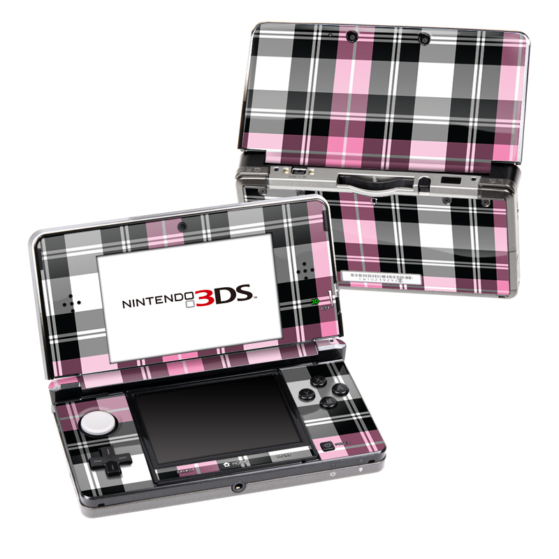 Nintendo 3DS Original Skin design of Plaid, Tartan, Pattern, Pink, Purple, Violet, Line, Textile, Magenta, Design, with black, gray, pink, red, white, purple colors