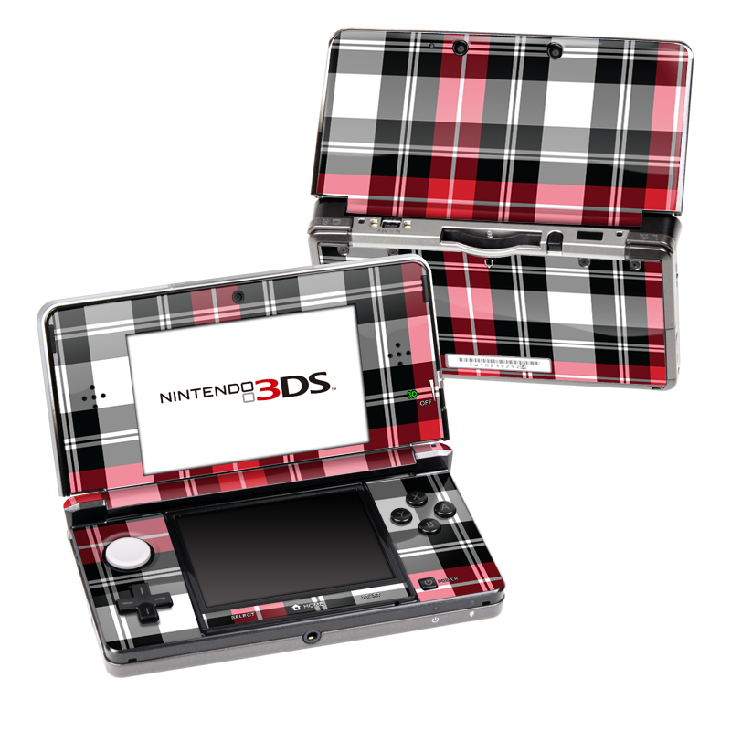 Nintendo 3DS Original Skin design of Plaid, Tartan, Pattern, Red, Textile, Design, Line, Pink, Magenta, Square, with black, gray, pink, red, white colors
