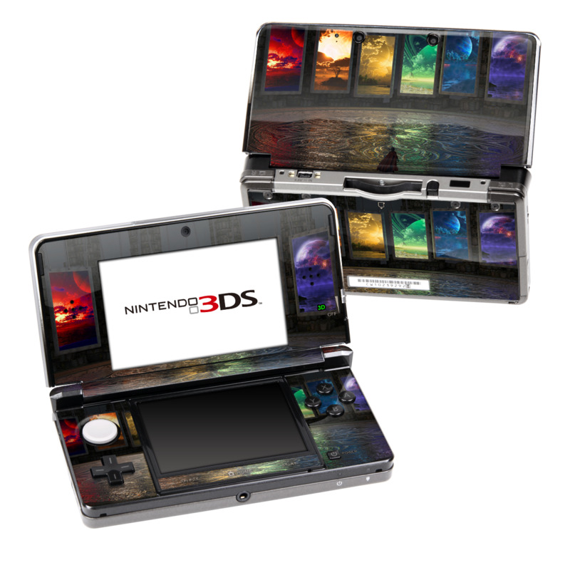 Nintendo 3DS Original Skin design of Light, Lighting, Water, Sky, Technology, Night, Art, Geological phenomenon, Electronic device, Glass, with black, red, green, blue colors