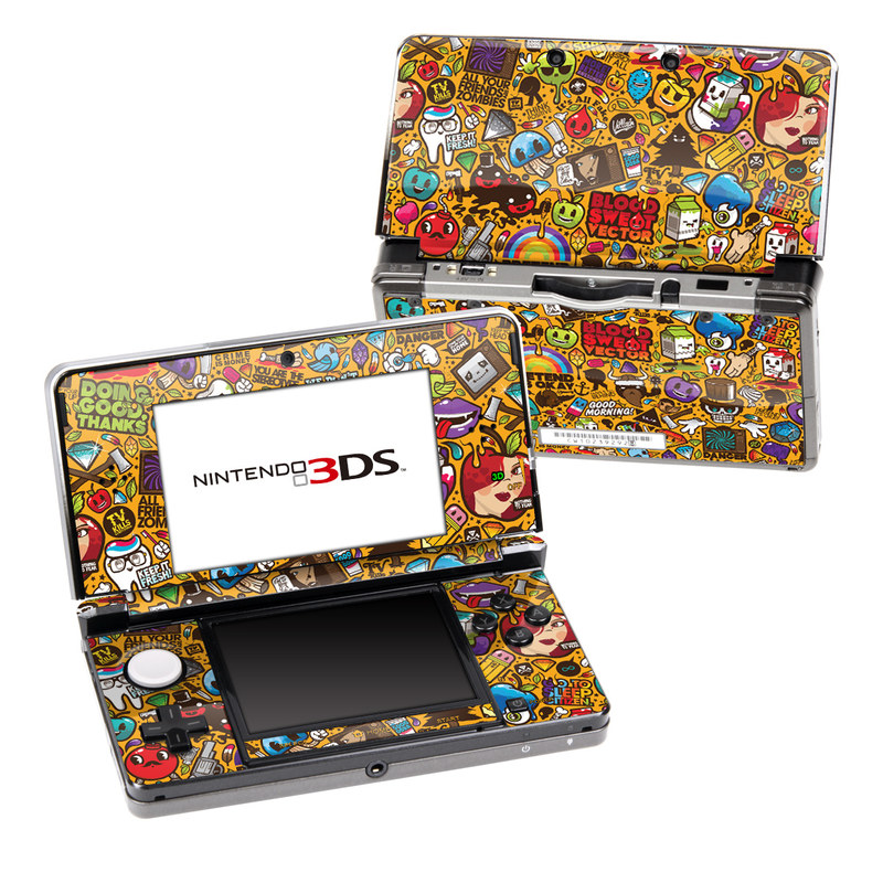 Nintendo 3DS Original Skin design of Pattern, Psychedelic art, Visual arts, Art, Design, Illustration, Graphic design, Doodle, with black, green, red, gray, orange, blue colors