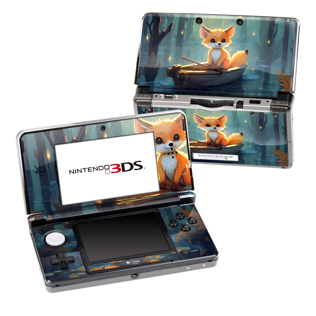 Nintendo 3DS Original Skin design of Water, Boat, Light, Nature, Organism, Orange, Cartoon, Watercraft, Art, Plant, with blue, yellow, orange, white, black, gray, green, brown colors