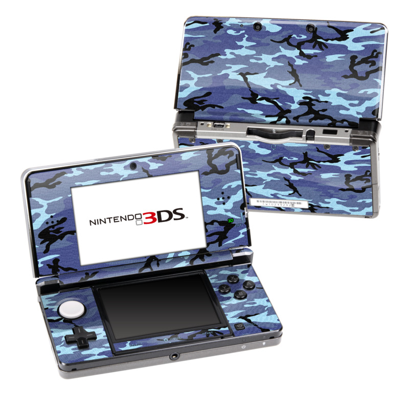 Nintendo 3DS Original Skin design of Military camouflage, Pattern, Blue, Aqua, Teal, Design, Camouflage, Textile, Uniform with blue, black, gray, purple colors