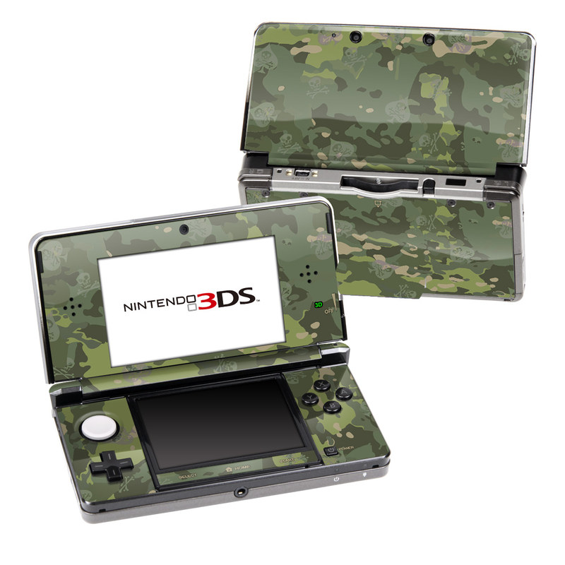 Nintendo 3DS Original Skin design of Military camouflage, Pattern, Camouflage, Uniform, Clothing, Green, Design, Leaf, Plant, Illustration, with green, brown colors