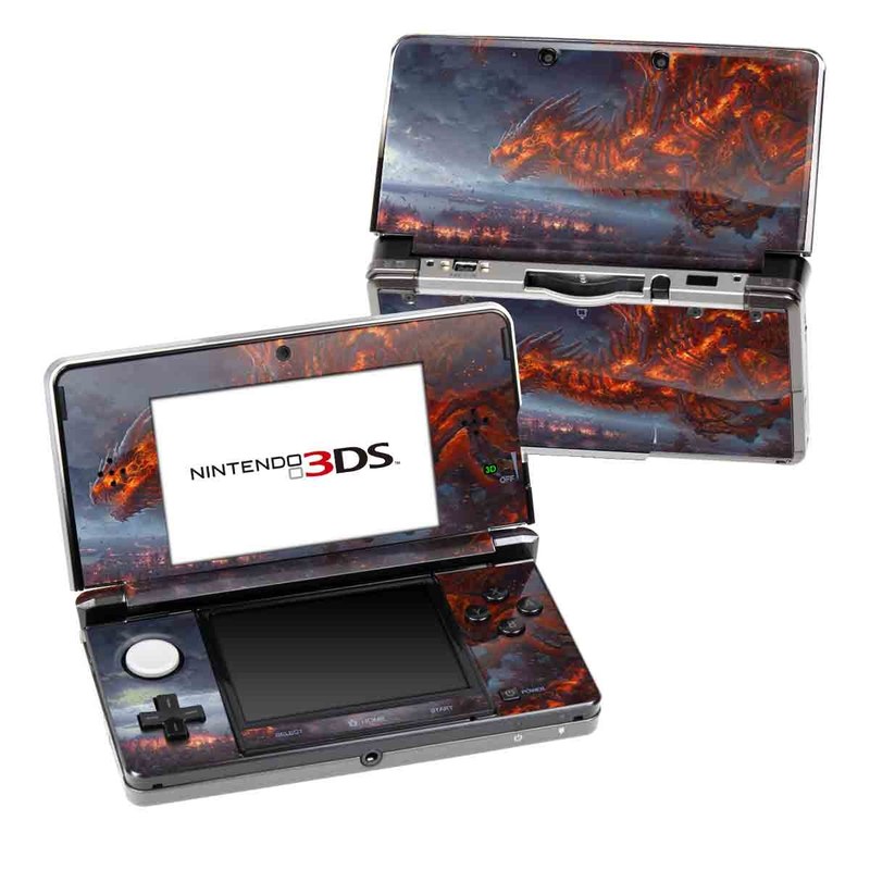 Nintendo 3DS Original Skin design of Geological phenomenon, Dragon, Cg artwork, Sky, Flame, Fictional character, Mythology, Lava, Demon, Heat, with red, blue, black colors