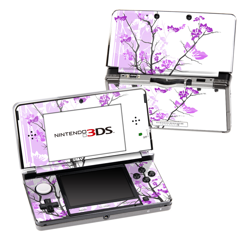 Nintendo 3DS Original Skin design of Branch, Purple, Violet, Lilac, Lavender, Plant, Twig, Flower, Tree, Wildflower, with white, purple, gray, pink, black colors