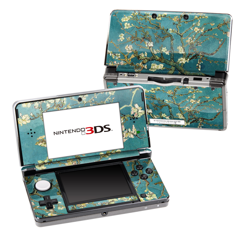 Nintendo 3DS Original Skin design of Tree, Branch, Plant, Flower, Blossom, Spring, Woody plant, Perennial plant, with blue, black, gray, green colors
