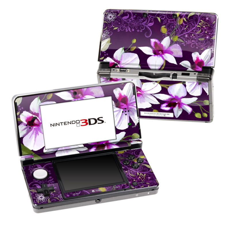 Nintendo 3DS Original Skin design of Flower, Purple, Petal, Violet, Lilac, Plant, Flowering plant, cooktown orchid, Botany, Wildflower, with black, gray, white, purple, pink colors