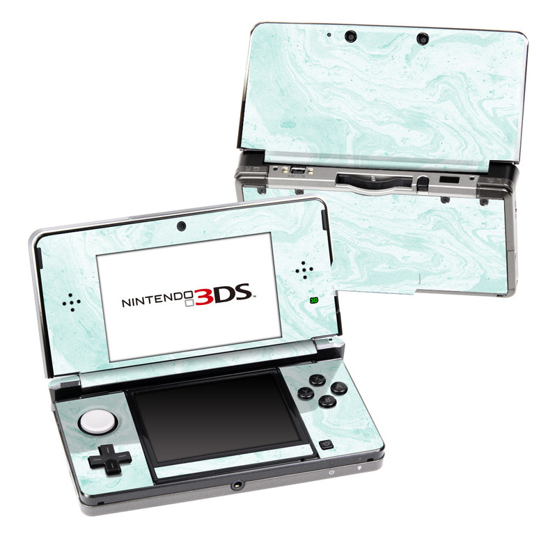 Nintendo 3DS Original Skin design of White, Aqua, Pattern, with green, blue colors