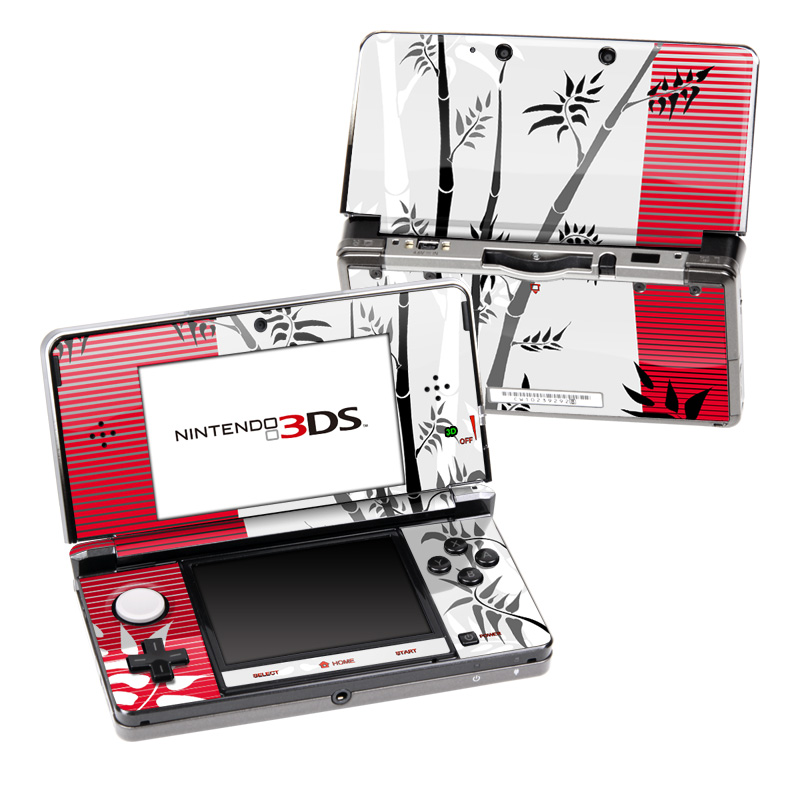 Nintendo 3DS Original Skin design of Botany, Plant, Branch, Plant stem, Tree, Bamboo, Pedicel, Black-and-white, Flower, Twig, with gray, red, black, white colors