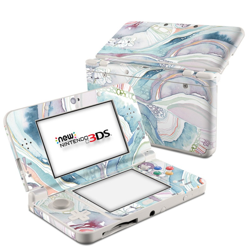 Nintendo 3DS Skin design of Watercolor paint, Plant, Art, Illustration, Flower with blue, purple, pink, red, orange colors