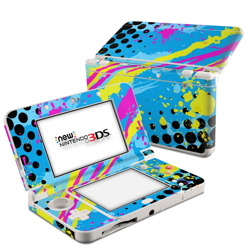 Nintendo 3DS Skin design of Blue, Colorfulness, Graphic design, Pattern, Water, Line, Design, Graphics, Illustration, Visual arts, with blue, black, yellow, pink colors