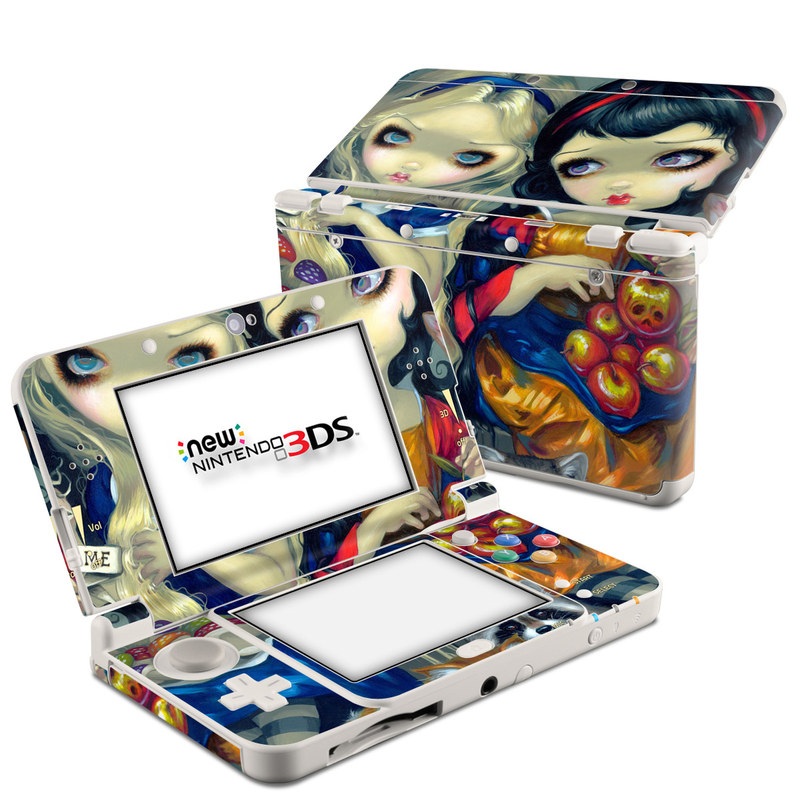 Nintendo 3DS Skin design of Doll, Cartoon, Illustration, Cat, Art, Fawn, Toy, Fictional character, Whiskers with blue, yellow, red, orange, gray colors