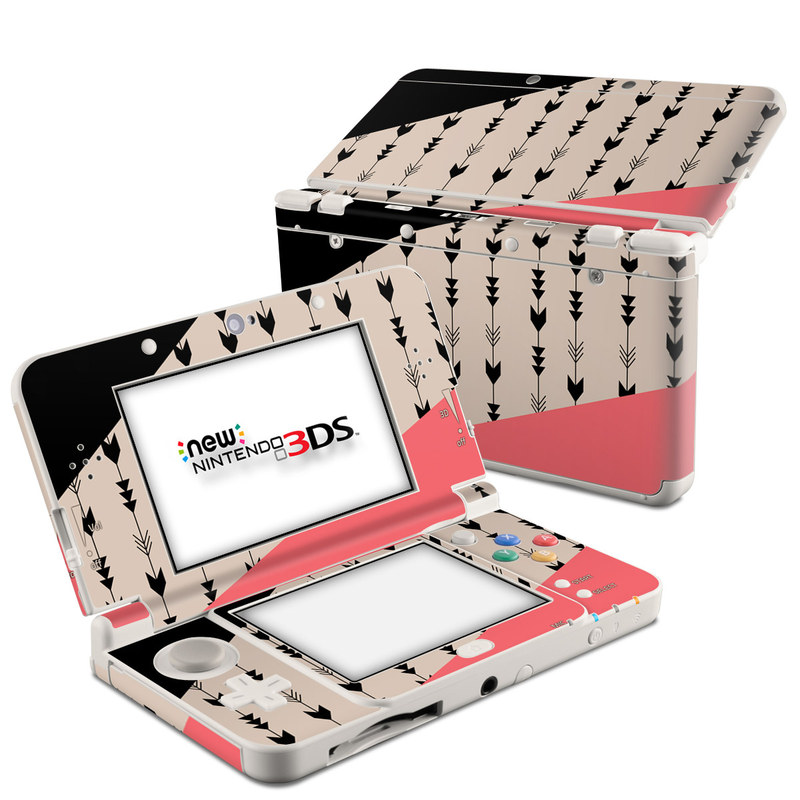 Nintendo 3DS Skin design of Line, Pattern, Design, Font, Illustration, with black, gray, pink colors