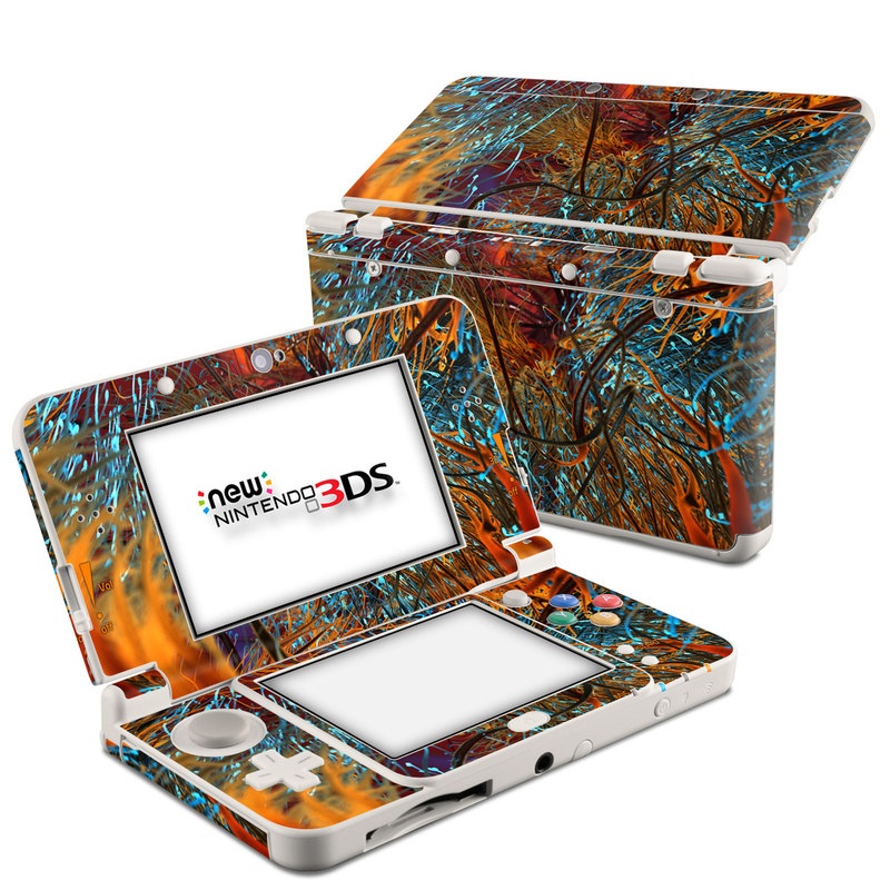 Nintendo 3DS Skin design of Orange, Tree, Electric blue, Organism, Fractal art, Plant, Art, Graphics, Space, Psychedelic art, with orange, blue, red, yellow, purple colors