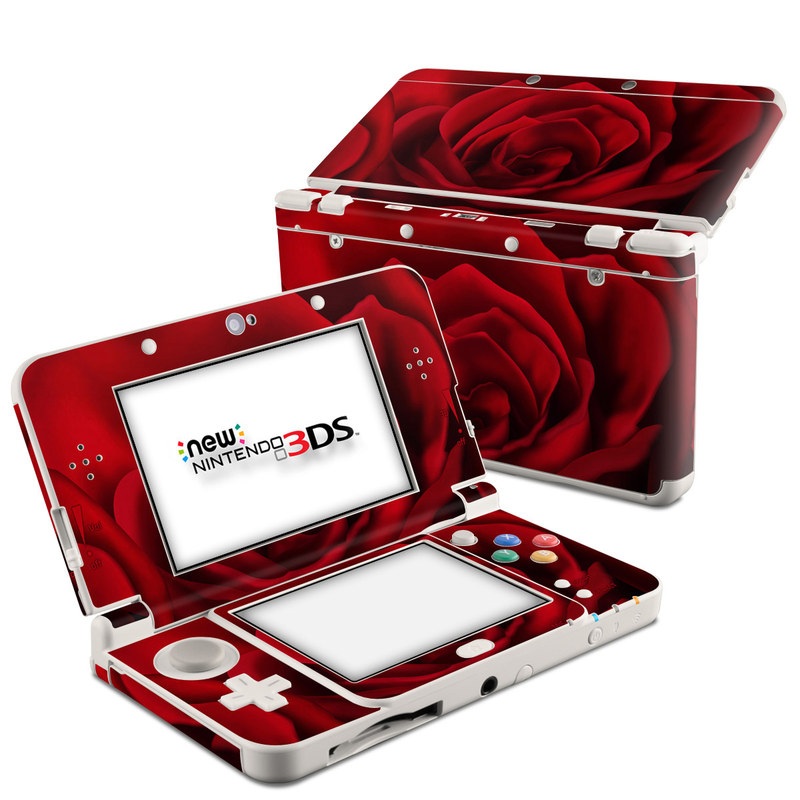 Nintendo 3DS Skin design of Red, Garden roses, Rose, Petal, Flower, Nature, Floribunda, Rose family, Close-up, Plant, with black, red colors