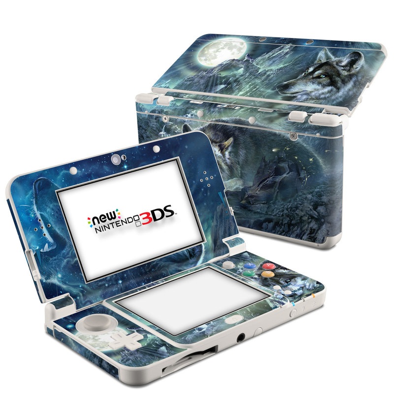 Nintendo 3DS Skin design of Cg artwork, Fictional character, Darkness, Werewolf, Illustration, Wolf, Mythical creature, Graphic design, Dragon, Mythology, with black, blue, gray, white colors