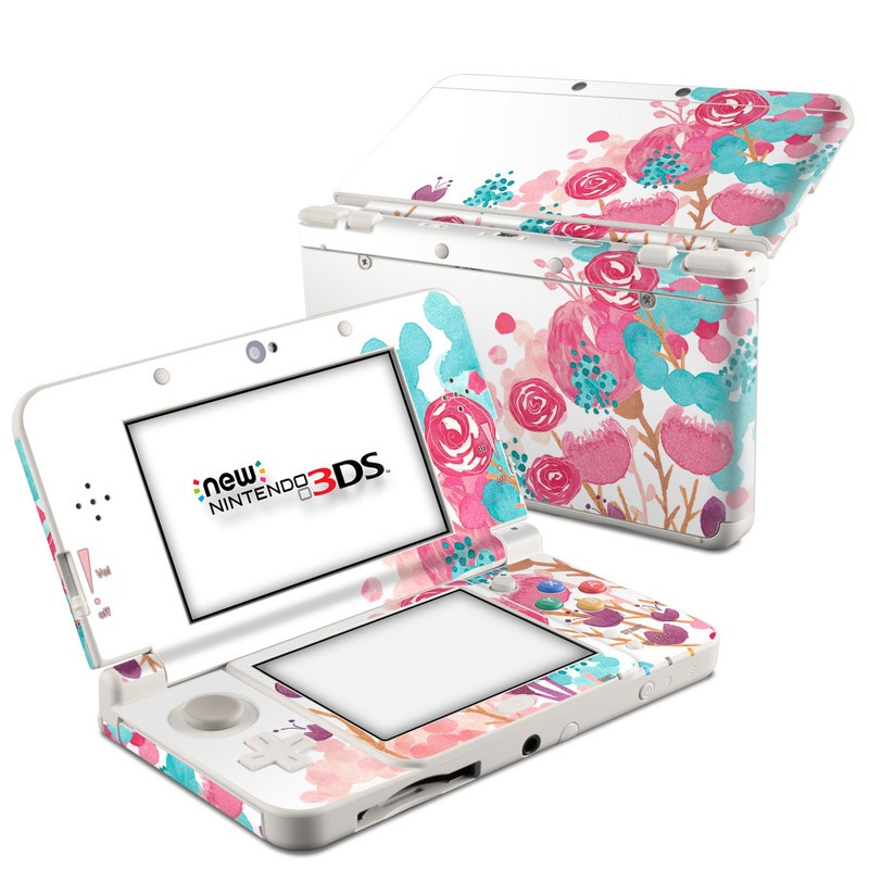 Nintendo 3DS Skin design of Pink, Pattern, Design, Illustration, Clip art, Plant, Graphics, Art, with white, pink, purple, blue, red colors