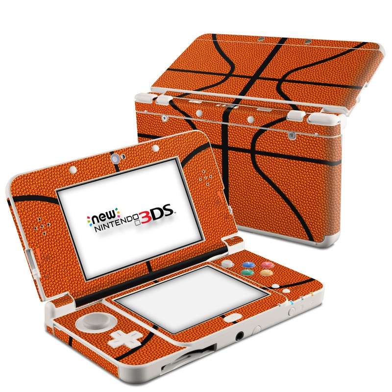 Nintendo 3DS Skin design of Orange, Basketball, Line, Pattern, Sport venue, Brown, Yellow, Design, Net, Team sport, with orange, black colors