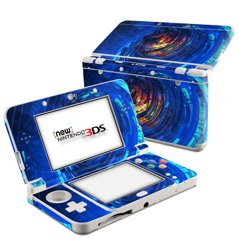 Nintendo 3DS Skin design of Blue, Water, Circle, Vortex, Electric blue, Wave, Liquid, Graphics, Pattern, Colorfulness, with blue, orange, yellow colors