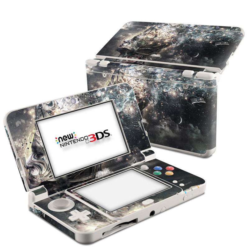 Nintendo 3DS Skin design of Space, Cg artwork, Art, Sky, Darkness, Illustration, Graphic design, Outer space, Graphics, Animation, with white, black, gray, yellow colors