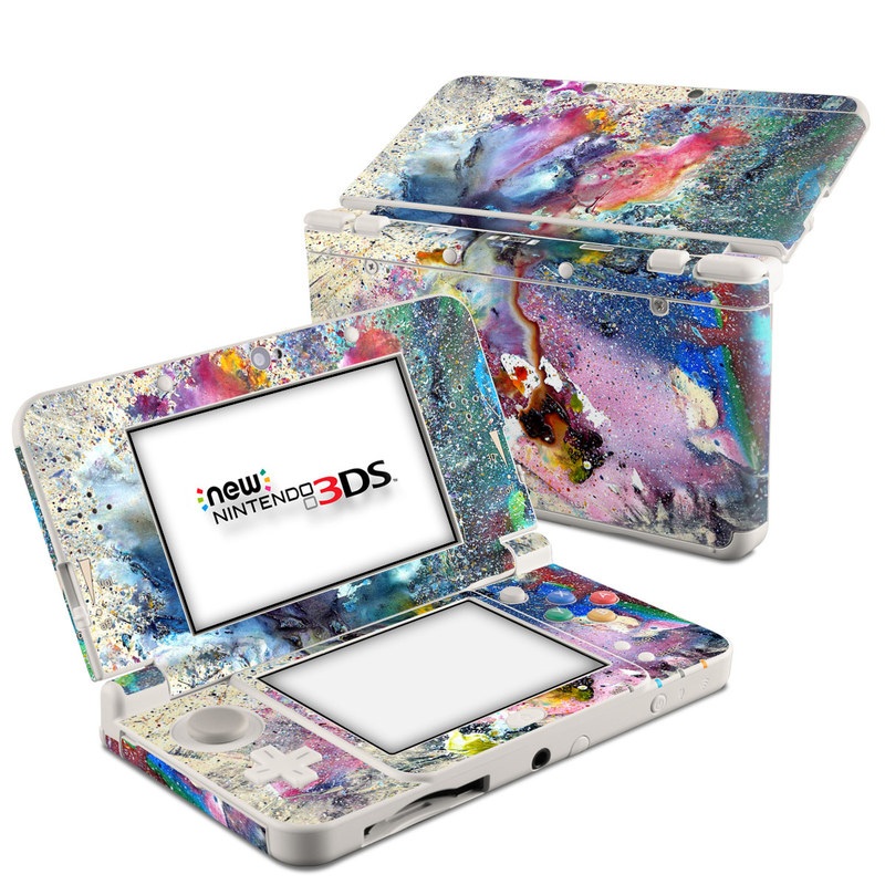 Nintendo 3DS Skin design of Watercolor paint, Painting, Acrylic paint, Art, Modern art, Paint, Visual arts, Space, Colorfulness, Illustration, with gray, black, blue, red, pink colors