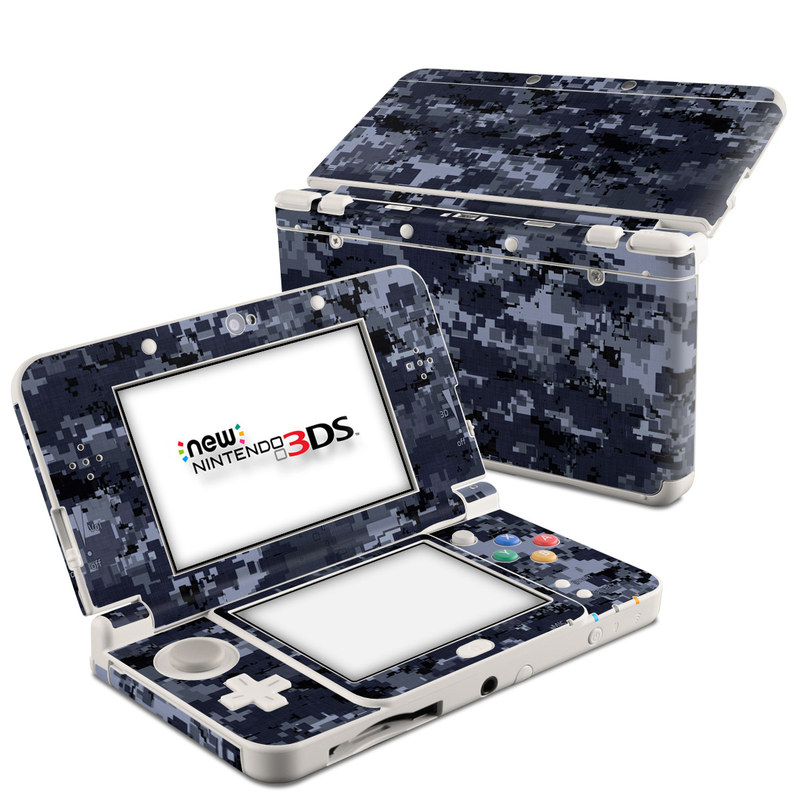 Nintendo 3DS Skin design of Military camouflage, Black, Pattern, Blue, Camouflage, Design, Uniform, Textile, Black-and-white, Space with black, gray, blue colors