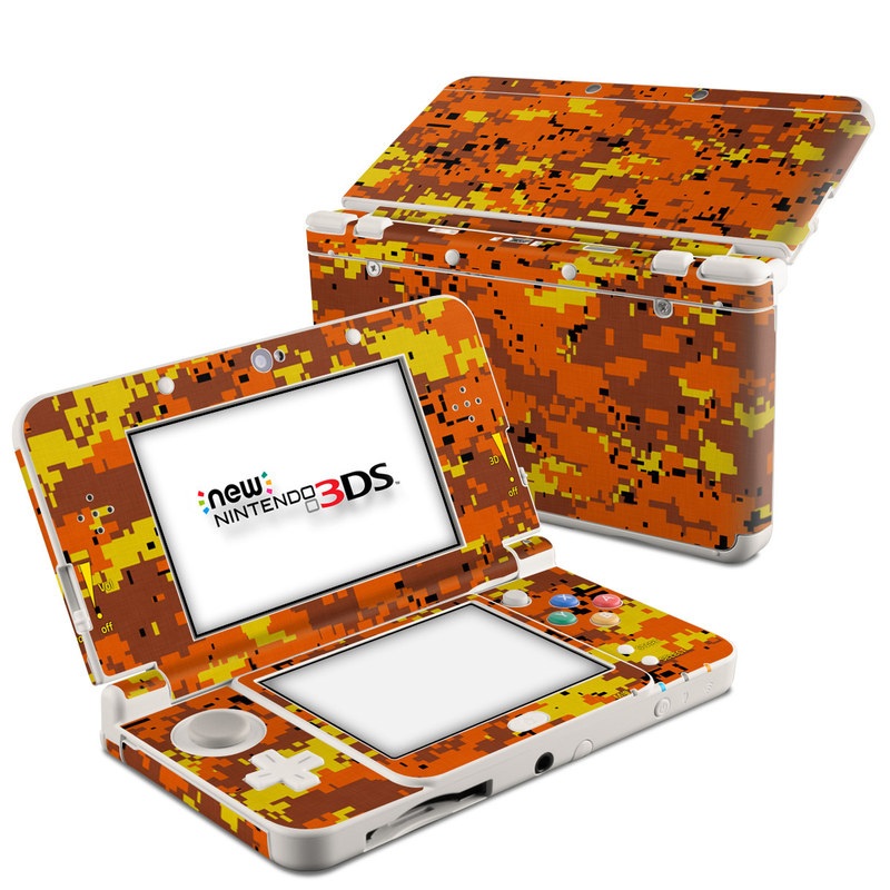 Nintendo 3DS Skin design of Orange, Yellow, Leaf, Tree, Pattern, Autumn, Plant, Deciduous, with red, green, black colors