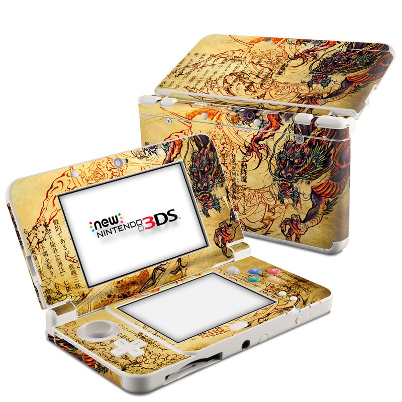 Nintendo 3DS Skin design of Illustration, Fictional character, Art, Demon, Drawing, Visual arts, Dragon, Supernatural creature, Mythical creature, Mythology, with black, green, red, gray, pink, orange colors