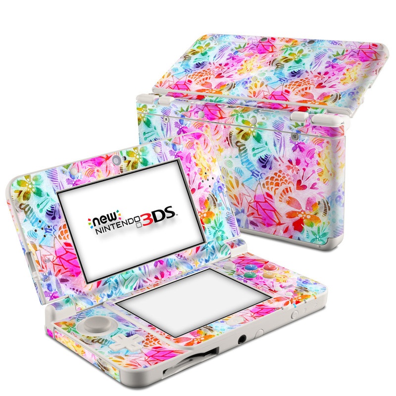 Nintendo 3DS Skin design of Pattern, Design, Textile, Art, with gray, pink, purple, blue colors