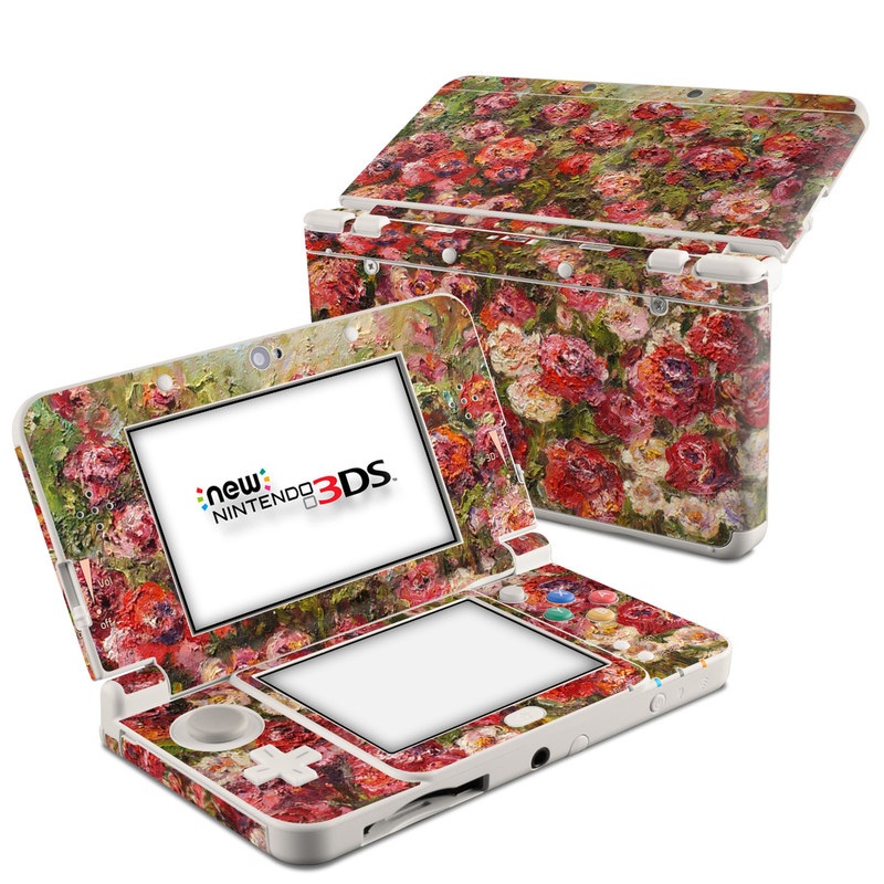 Nintendo 3DS Skin design of Flower, Garden roses, Rose, Plant, Floribunda, Flowering plant, Rosa × centifolia, Rose family, Botany, Petal, with red, black, green, gray colors