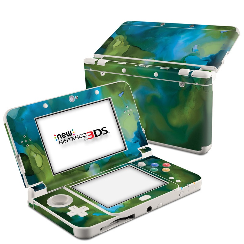 Nintendo 3DS Skin design of Aqua, Blue, Green, Painting, Turquoise, Teal, Water, Acrylic paint, Art, Organism, with blue, green colors