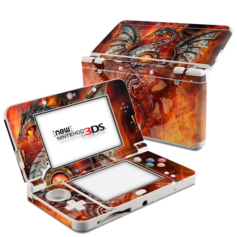 Nintendo 3DS Skin design of Dragon, Demon, Cg artwork, Illustration, Fictional character, Fractal art, Flame, Art, Mythology, Supernatural creature, with red, black, orange, pink, green colors