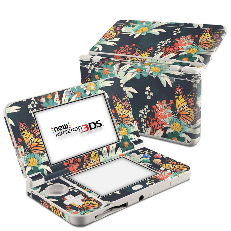 Nintendo 3DS Skin design of Floral design, Pattern, Flower, Floristry, Textile, Botany, Plant, Visual arts, Design, Flower Arranging, with black, gray, green, red, blue, pink colors