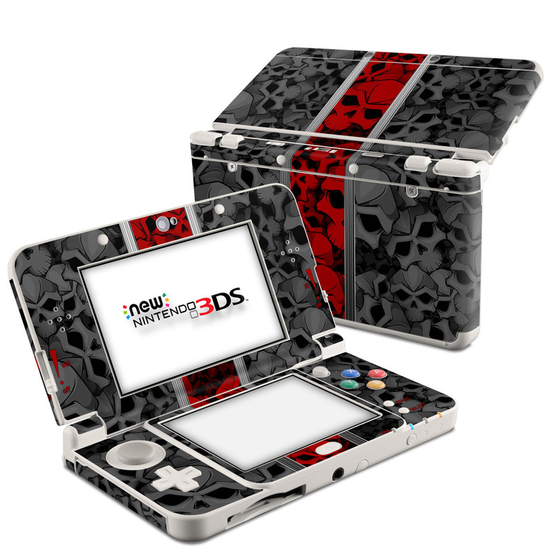 Nintendo 3DS Skin design of Font, Text, Pattern, Design, Graphic design, Black-and-white, Monochrome, Graphics, Illustration, Art, with black, red, gray colors