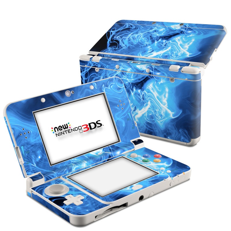 Nintendo 3DS Skin design of Blue, Water, Electric blue, Organism, Pattern, Smoke, Liquid, Art, with blue, black, purple colors