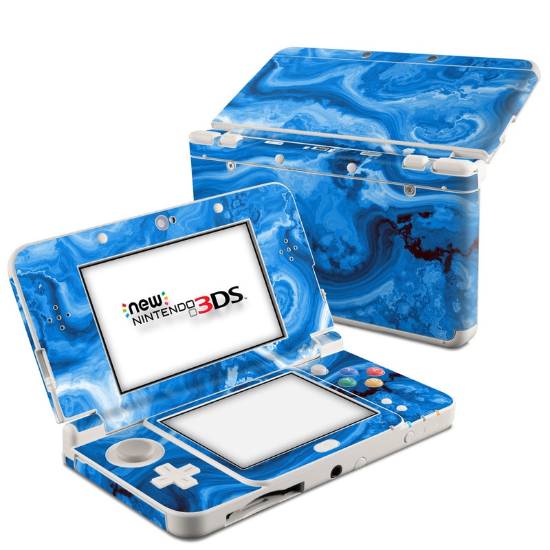 Nintendo 3DS Skin design of Blue, Water, Aqua, Azure, Turquoise, Pattern, Liquid, Wave, Electric blue, Design, with blue, white, black colors