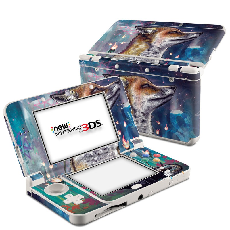 Nintendo 3DS Skin design of Red fox, Art, Wildlife, Canidae, Illustration, Fox, Carnivore, Painting, Dhole, Red wolf, with black, gray, blue, red, green colors