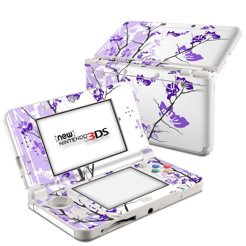 Nintendo 3DS Skin design of Branch, Purple, Violet, Lilac, Lavender, Plant, Twig, Flower, Tree, Wildflower, with white, purple, gray, pink, black colors