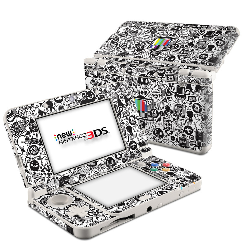 Nintendo 3DS Skin design of Pattern, Drawing, Doodle, Design, Visual arts, Font, Black-and-white, Monochrome, Illustration, Art with gray, black, white colors