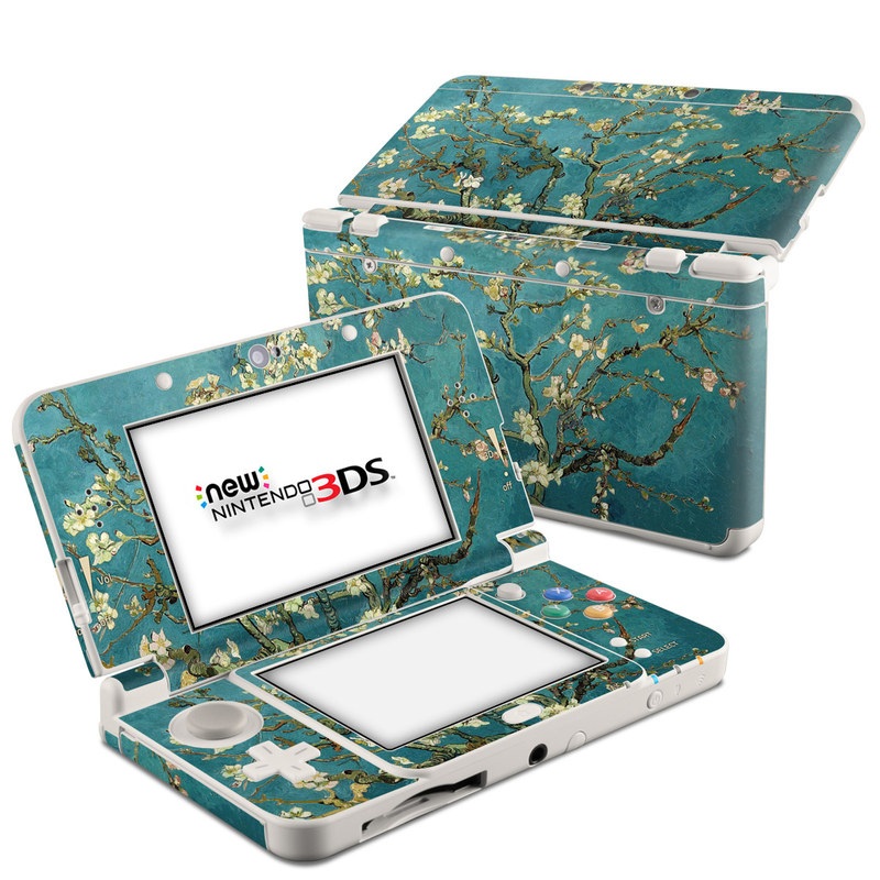 Nintendo 3DS Skin design of Tree, Branch, Plant, Flower, Blossom, Spring, Woody plant, Perennial plant, with blue, black, gray, green colors