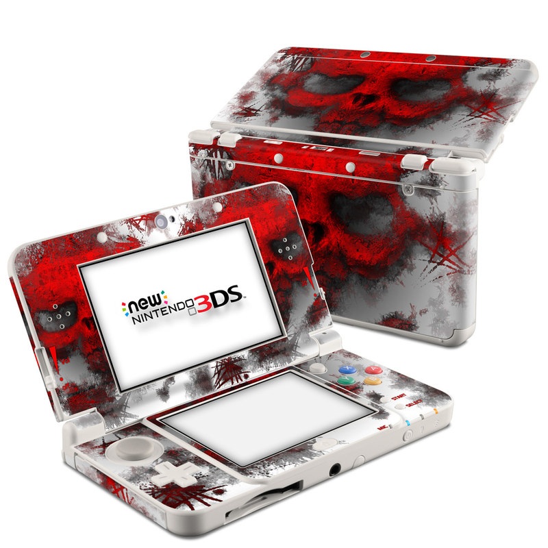 Nintendo 3DS Skin design of Red, Graphic design, Skull, Illustration, Bone, Graphics, Art, Fictional character with red, gray, black, white colors