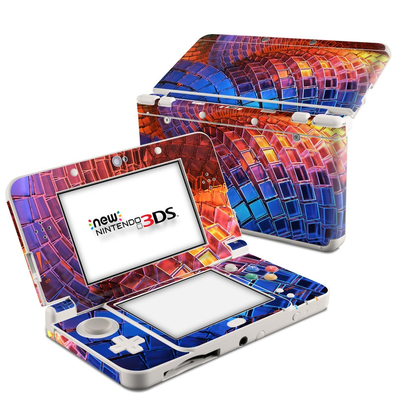 Nintendo 3DS Skin design of Blue, Red, Orange, Light, Pattern, Architecture, Design, Fractal art, Colorfulness, Psychedelic art, with black, red, blue, purple, gray colors
