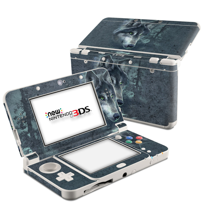 Nintendo 3DS Skin design of Wolf, Canidae, Wildlife, Red wolf, Canis, canis lupus tundrarum, Snout, Saarloos wolfdog, Wolfdog, Carnivore, with black, gray, blue colors