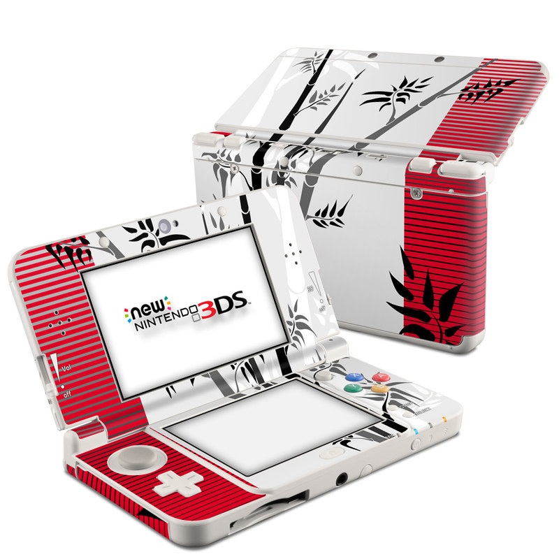 Nintendo 3DS Skin design of Botany, Plant, Branch, Plant stem, Tree, Bamboo, Pedicel, Black-and-white, Flower, Twig, with gray, red, black, white colors
