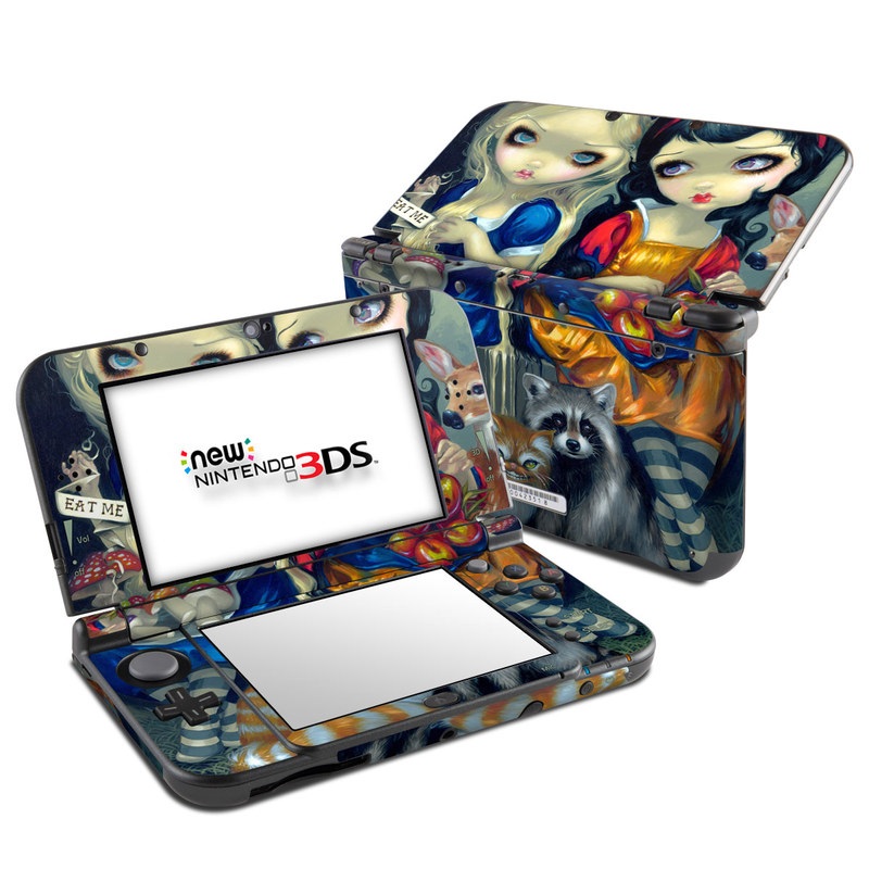 Nintendo 3DS LL Skin design of Doll, Cartoon, Illustration, Cat, Art, Fawn, Toy, Fictional character, Whiskers with blue, yellow, red, orange, gray colors