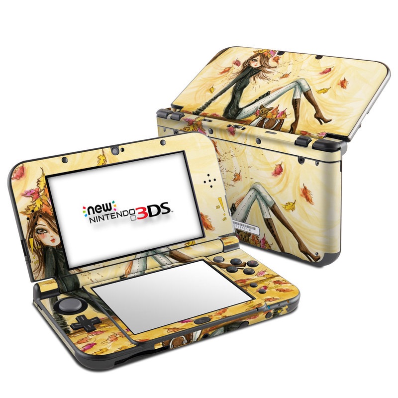 Nintendo 3DS LL Skin design of Painting, Watercolor paint, Tree, Art, Illustration, Plant, Modern art, Visual arts, Still life, Fictional character, with yellow, red, brown, orange, black, white colors