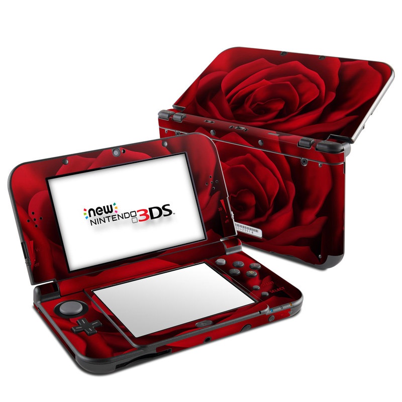 Nintendo 3DS LL Skin design of Red, Garden roses, Rose, Petal, Flower, Nature, Floribunda, Rose family, Close-up, Plant, with black, red colors