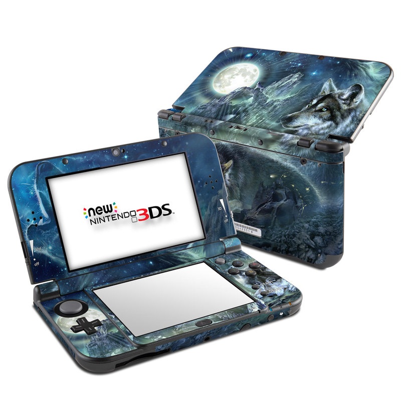 Nintendo 3DS LL Skin design of Cg artwork, Fictional character, Darkness, Werewolf, Illustration, Wolf, Mythical creature, Graphic design, Dragon, Mythology, with black, blue, gray, white colors