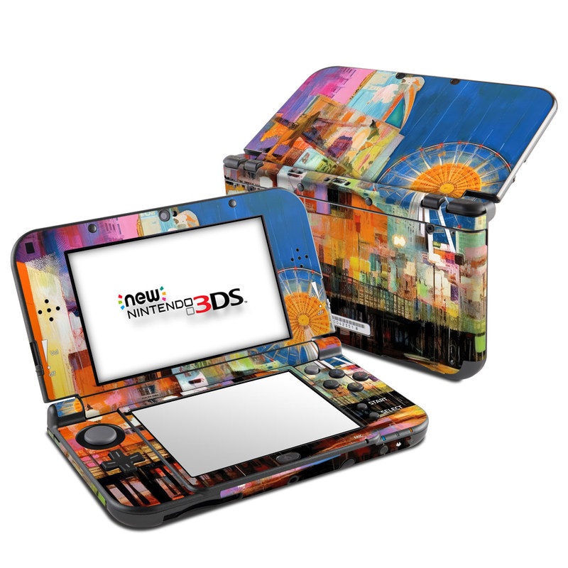 Nintendo 3DS LL Skin design of Light, World, Window, Tints and shades, City, Art, Leisure, Event, Building, Ferris wheel, with black, white, blue, pink, red, orange, yellow, green colors